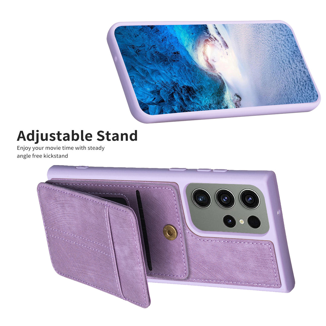 BF28 For Samsung Galaxy S23 Ultra Card Holder Matte PU Leather Coated TPU Phone Cover Kickstand Case BF28 For Samsung Galaxy S23 Ultra Card Holder Matte PU Leather Coated TPU Phone Cover Kickstand Case